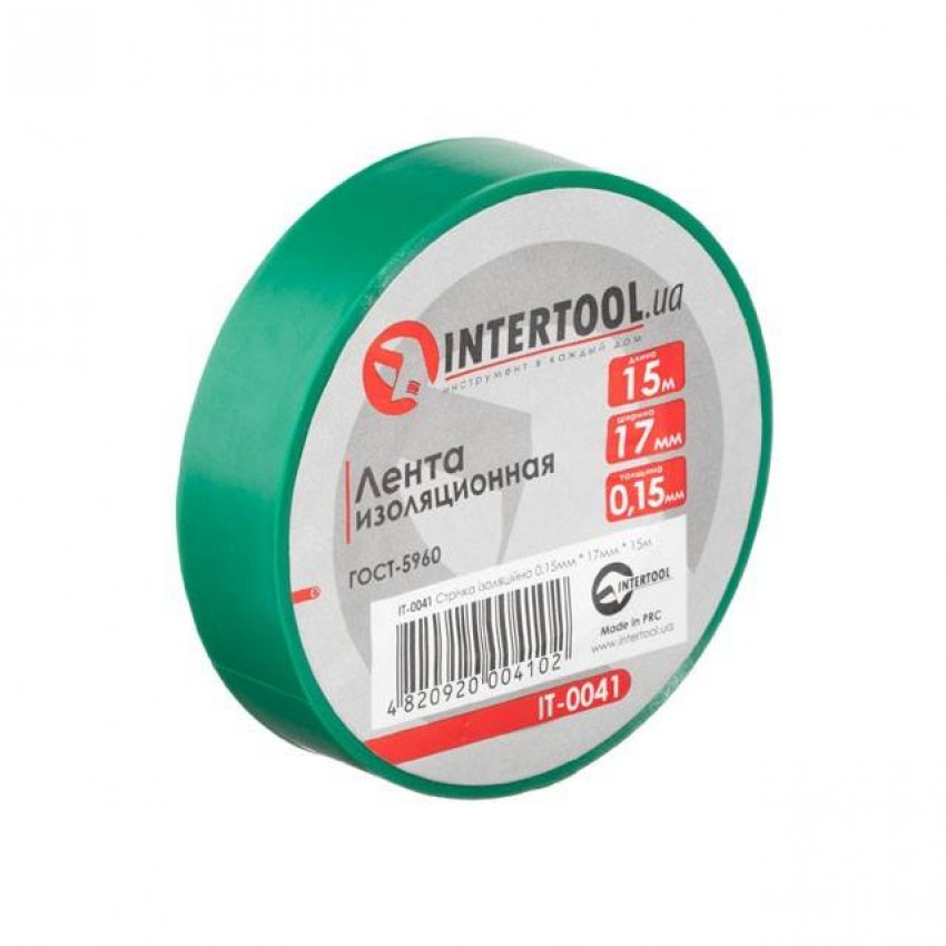 Стрічка ізоляційна, 17 мм * 15 м * 0.15 мм, зелена INTERTOOL IT-0041-IT-0041