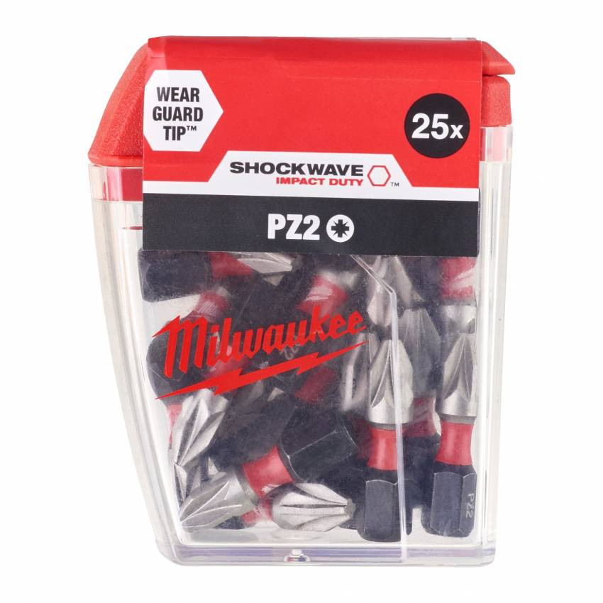 BIT SHOCKWAVE MILWAUKEE, PZ2, 25 мм, (25 шт.)-4932430864