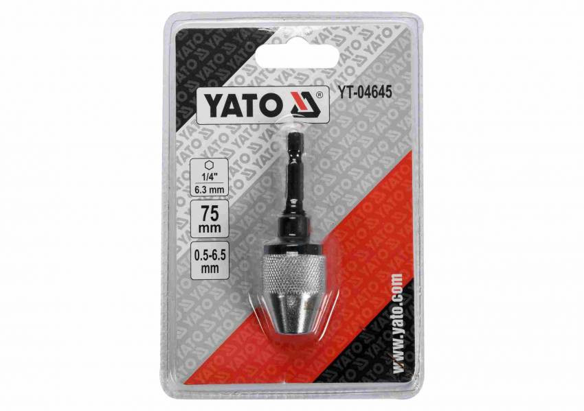 Патрон для дриля YATO :  HEX-1/4", Ø=0.5-6.5 мм, L= 75  мм, металевий-YT-04645