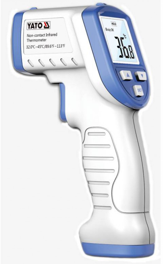 Термометр безконтактний інфрачервоний YATO: дистанція - 2-5 см, t = 32-45 ° С, автовикл. - 15 с, 2 x 1.5 В-ZP-0149