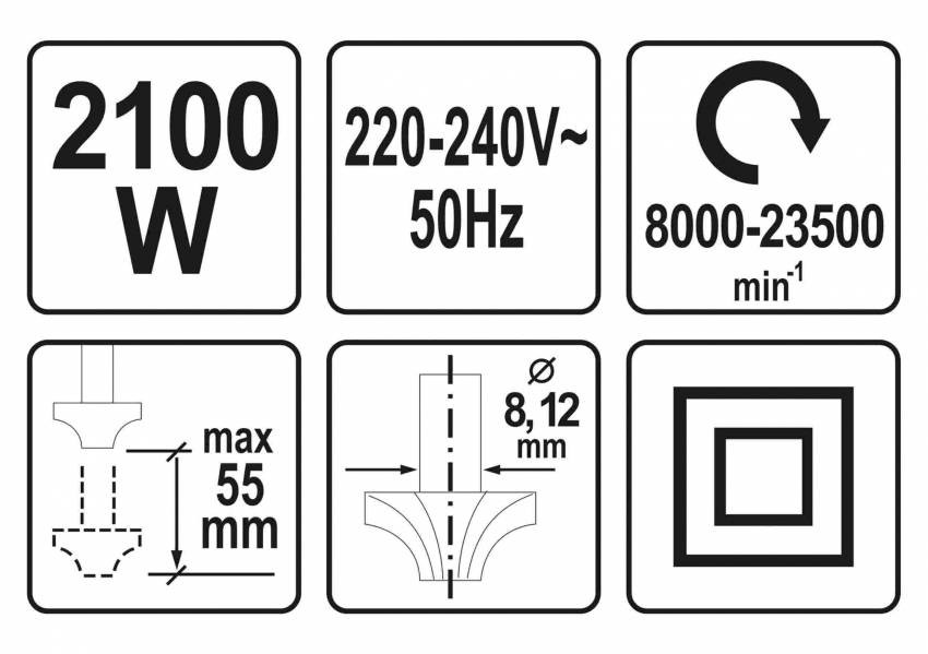 Фрезер YATO 2100 Вт 8-12 мм 55 мм-YT-82380