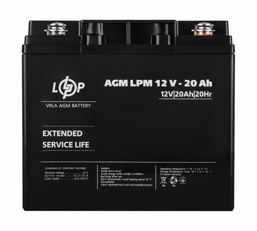 Акумулятор AGM LPM 12V-20 Ah під болт М5-