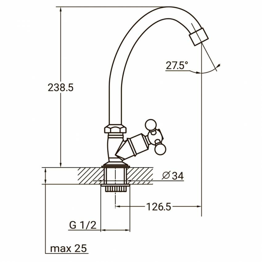 Змішувач s83 ½" монокран на гайці (КРАТНО 2ШТ) AQUATICA QM-1G159C (9783600)-9783600