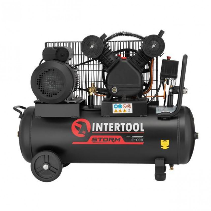 Компресор 50 л, 3 кВт, 220 В, 10 атм, 500 л/хв, 2 циліндри INTERTOOL PT-0016-PT-0016