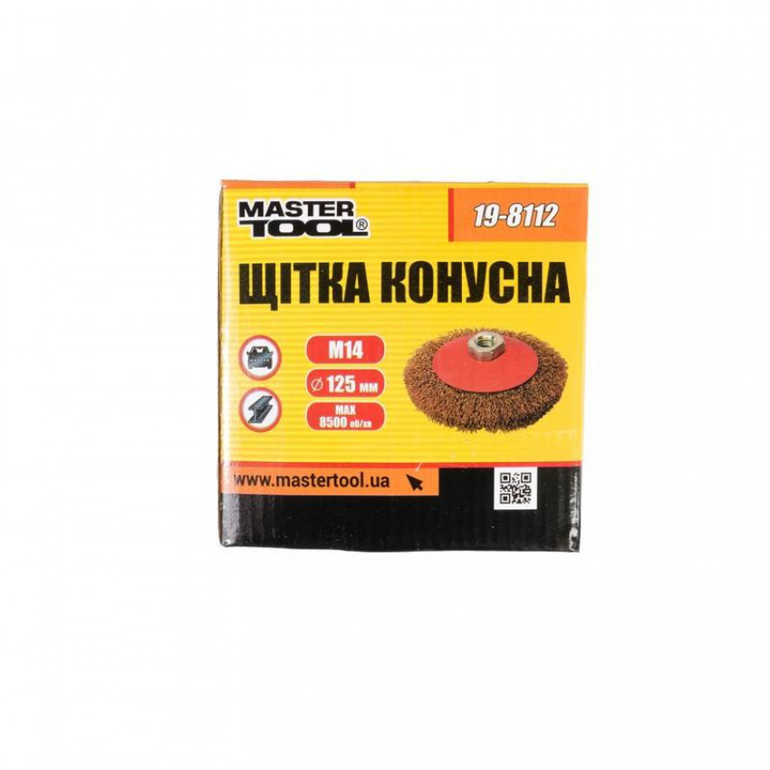 MasterTool Щітка конусна з латунованого рифленого дроту D125 мм М14, Арт.: 19-8112-19-8112