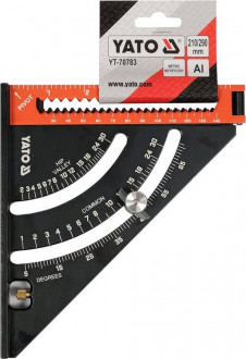Кутник алюмінієвий зі стопкою- 140 мм, 90°-45°-45° YATO l= 210/290 мм з транспортиром-[articul]