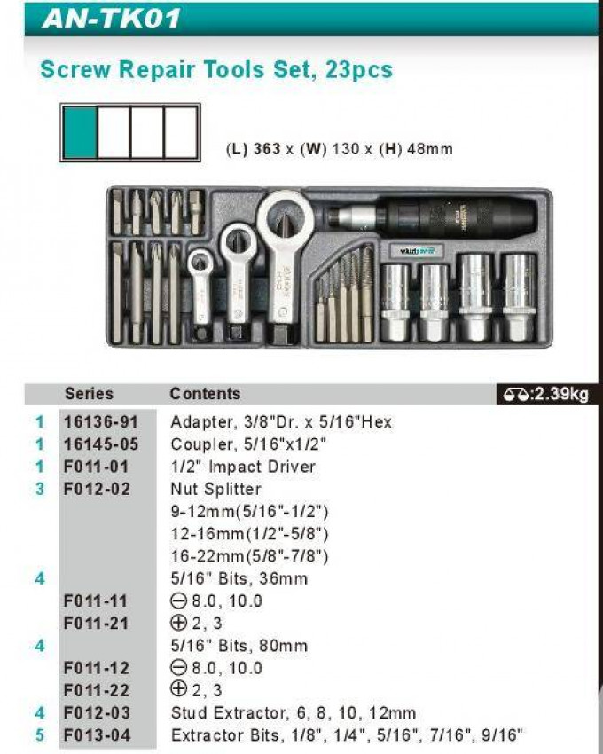 Набір гайколомів,бит, екстракторів, ударна викрутка-AN-TK01