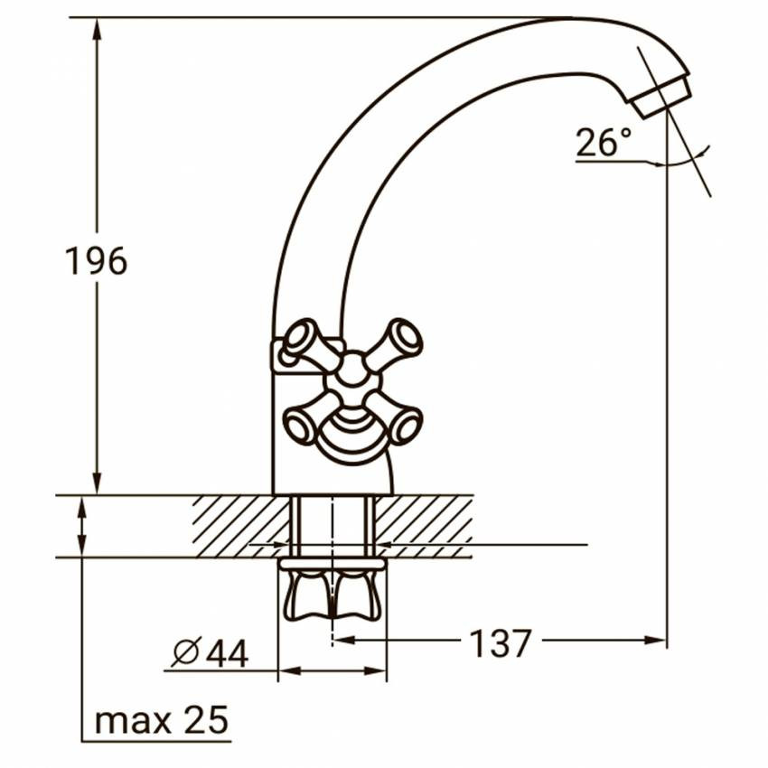 Змішувач PL 1/2 "для кухні гусак короткий вухо на гайці AQUATICA PL-4B355C (9777100)-9777100