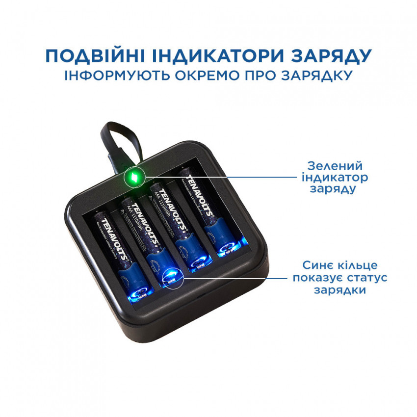 Комплект акумулятор літієвий TENAVOLTS AA 1850mAh 1.5V 2шт./уп з зарядним пристроєм-0731