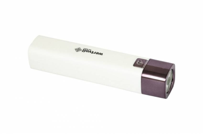 Ліхтар WERTVOLL 3 режими LED Li-ion 1200 mAh/t 7000 K/80 lum powerbank ABS 122х25 мм WHITE RX-8001-RX-8001