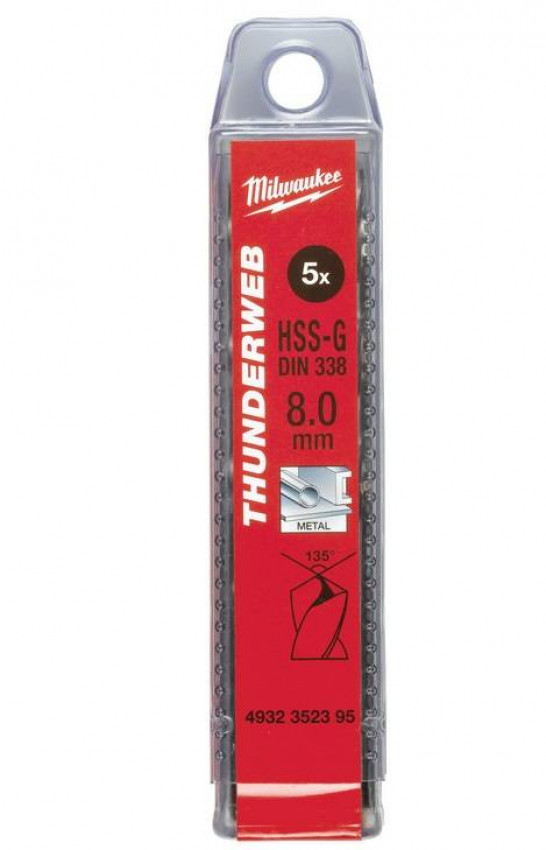 Свердло по металу THUNDERWEB HSS-G MILWAUKEE DIN338, Ø4,5x80мм, (10шт)-4932352386