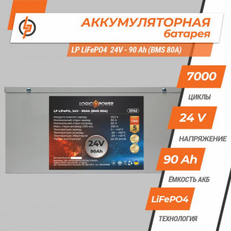 Акумулятор LP LiFePO4 24V (25,6V) - 90 Ah (2304Wh) (BMS 80A) металл