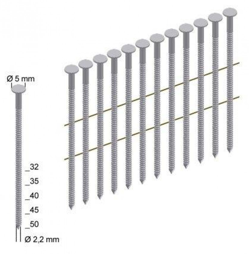 цвях PREBENA рифлений в бобіні CNW 2,5/60 мм-CNW 2,5/60 BkRi x 9