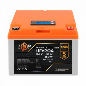 Акумулятор LP LiFePO4 LCD 12V (12,8V) - 30 Ah (384Wh) (BMS 50A/25А) пластик-[articul]