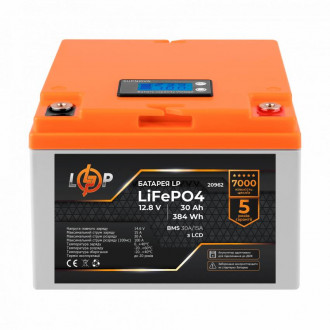 Акумулятор LP LiFePO4 для ДБЖ LCD 12V (12,8V) - 30 Ah (384Wh) (BMS 30A/15А) пластик-[articul]