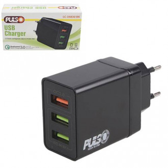 Мережевий зарядний пристрій PULSO 30W, 3 USB, QC3 (Port 1-5V*3A/9V*2A/12V*1.5A. Port 2/3-5V2.4A)-[articul]