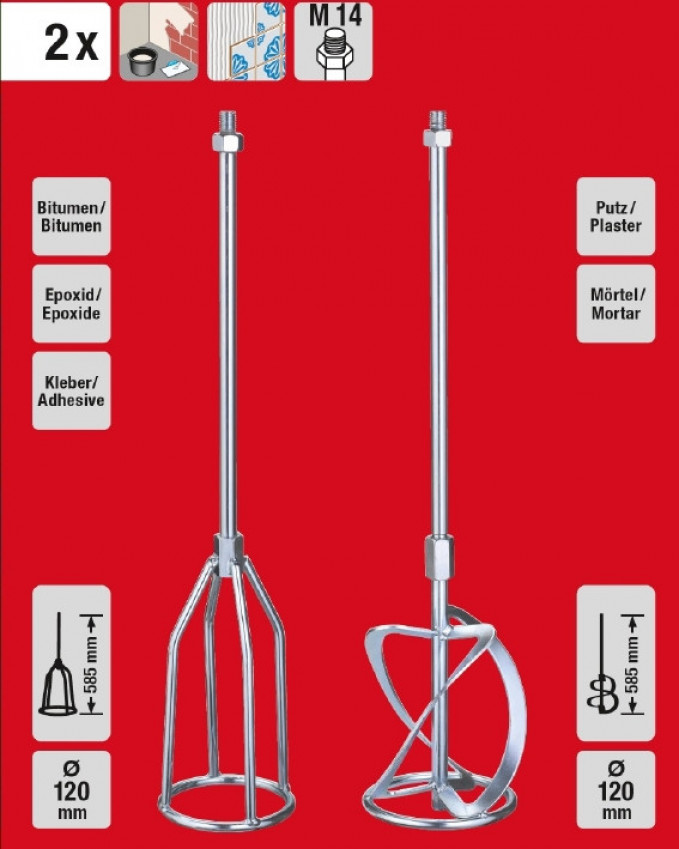 Мішалки Einhell до міксеру 2 шт, М14, для фарби і для гіпсу (497695)-