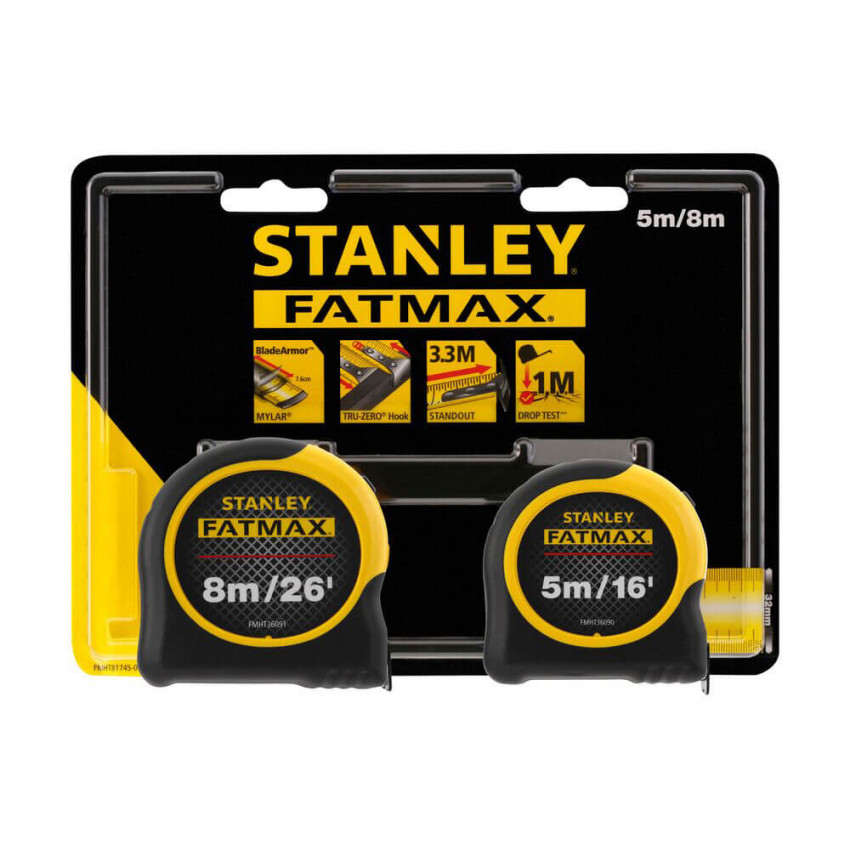 Рулетки вимірювальні FatMax®, 5м/16х25мм + 8/26х25, в хромованому корпусі STANLEY FMHT81745-0-FMHT81745-0