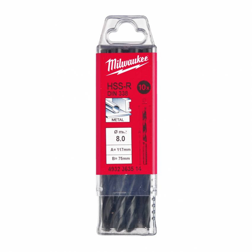 Свердло по металу HSS-R MILWAUKEE DIN338, Ø8,0мм, (10шт)-4932363514