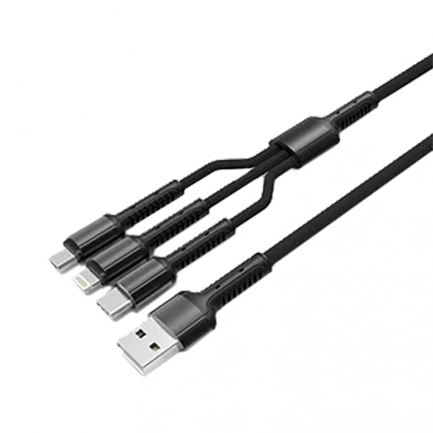 Кабель (шнур) LogicPower 3 в 1 USB 3.0 to Type-C/Lightning/Micro-USB зі швидкою зарядкою (QC) 3.4A 1м-