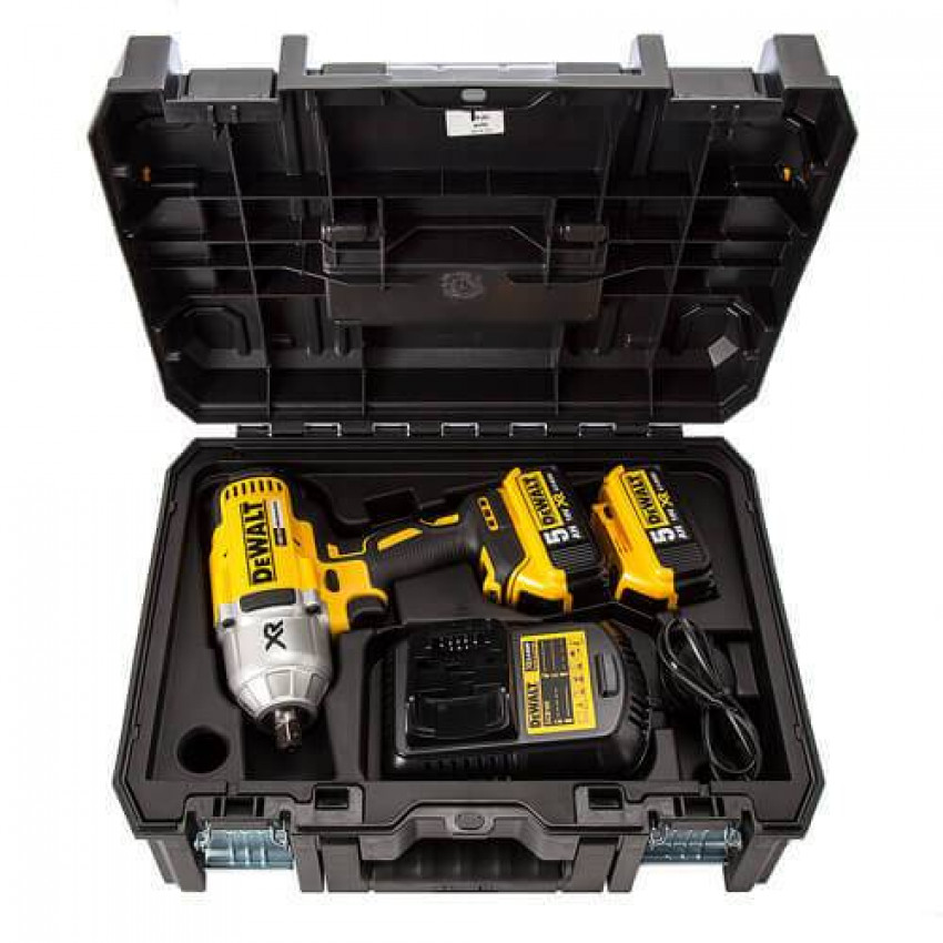 Гайковерт ударний акумуляторний безщітковий DeWALT DCF899P2, XR Li-Ion 18 В, 5 Аг, 950 Нм, 400/1200/1900 об/хв, 2400 уд/хв,-DCF899P2