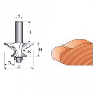 Фреза Кромкова фігурна №2036 (D55.5, R7.5, h28.6, B19.76, d12) 22-098-550-[articul]