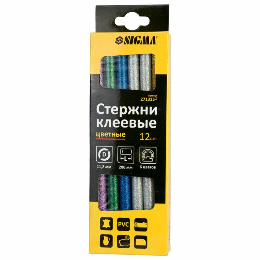 Набір стрижнів клейових Ø11,2*200мм 12шт 0,24кг (кольорові) Sigma (2713151)-2713151