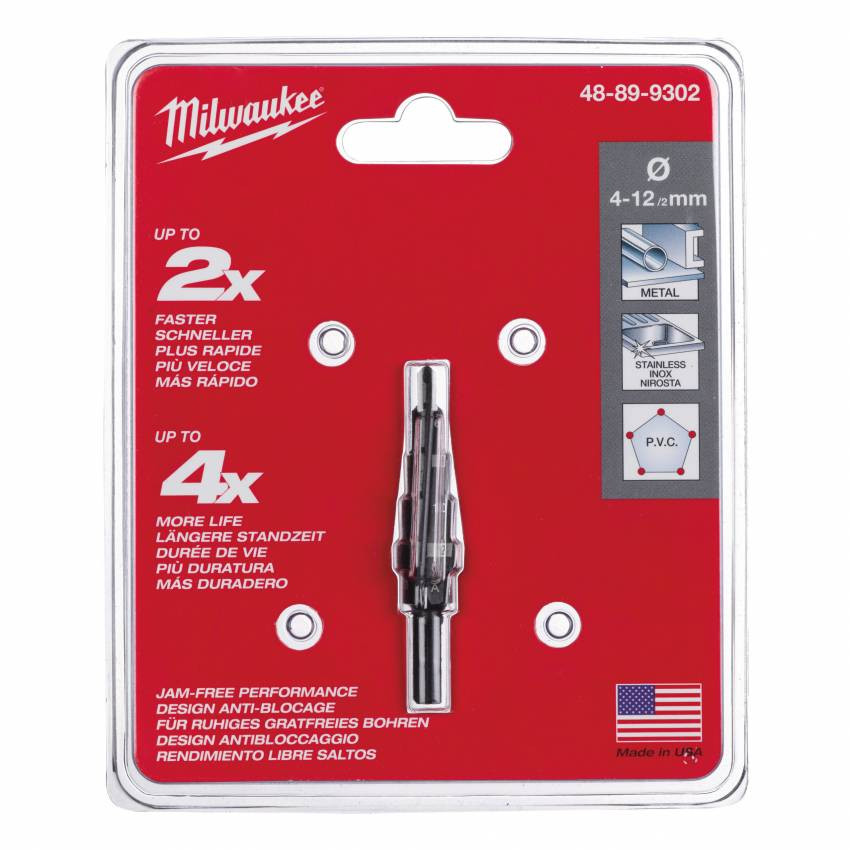 Свердло ступінчасте Step Drill MILWAUKEE, Ø4-12мм з кроком 2мм-48899302