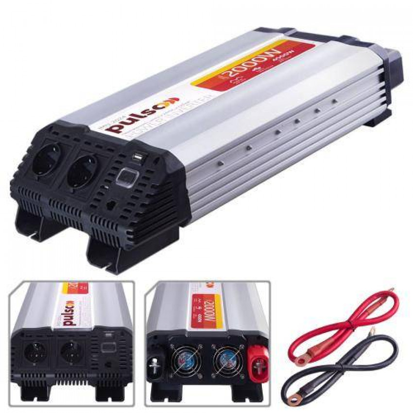 Перетворювач напруги PULSO/IMU-2024/24V-220V/2000W/USB-5VDC2.0A/мод.хвиля/клеми-IMU-2024