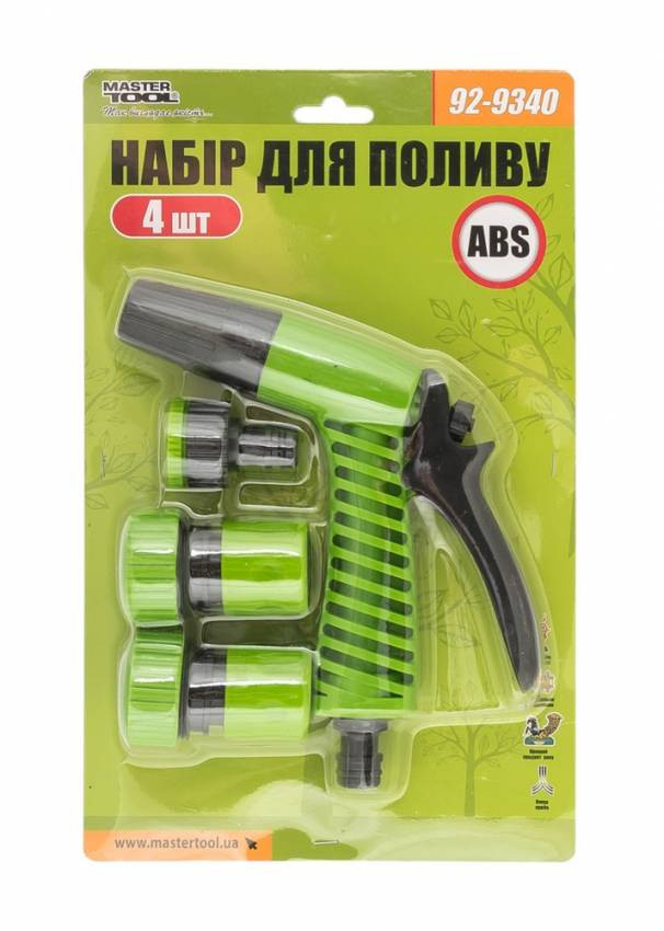 Набір для поливу MASTERTOOL 4 шт (Пістолет/Адаптер 1/2" ВР-3/4" ВР/Конектор 3/4"/Конектор 3/4" STOP) 92-9340-92-9340