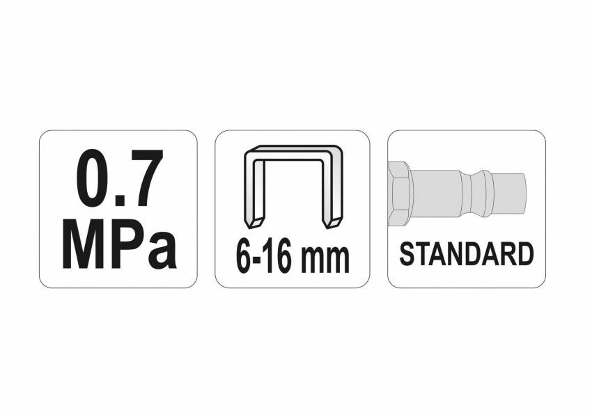 Степлер пневматичний YATO: P=7 Bar, для скоб h=6-16 мм, w=12,7 мм-YT-09201